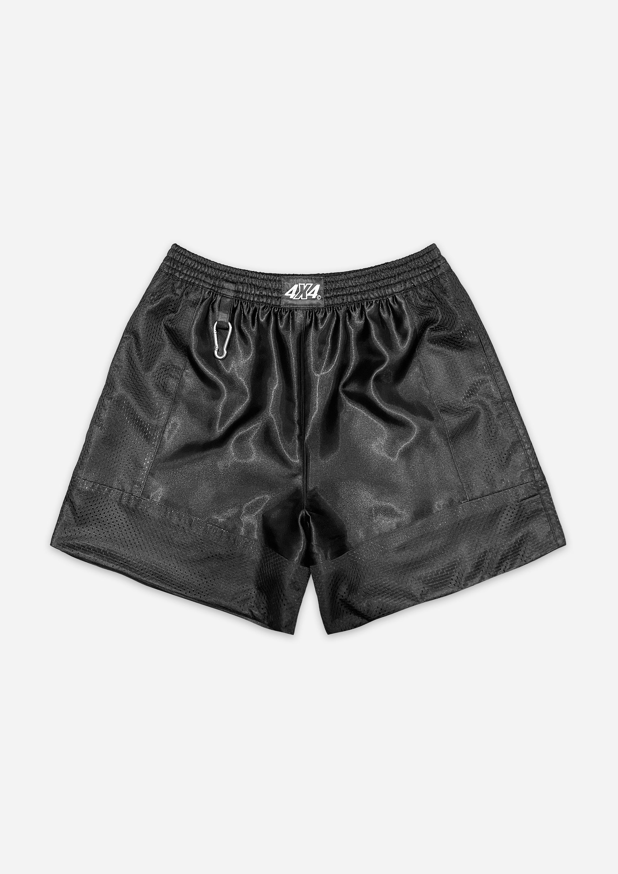 Black athletic shorts on a white background