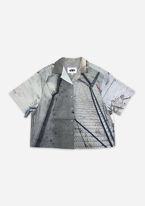 Short-sleeve shirt with graphic design on a white background