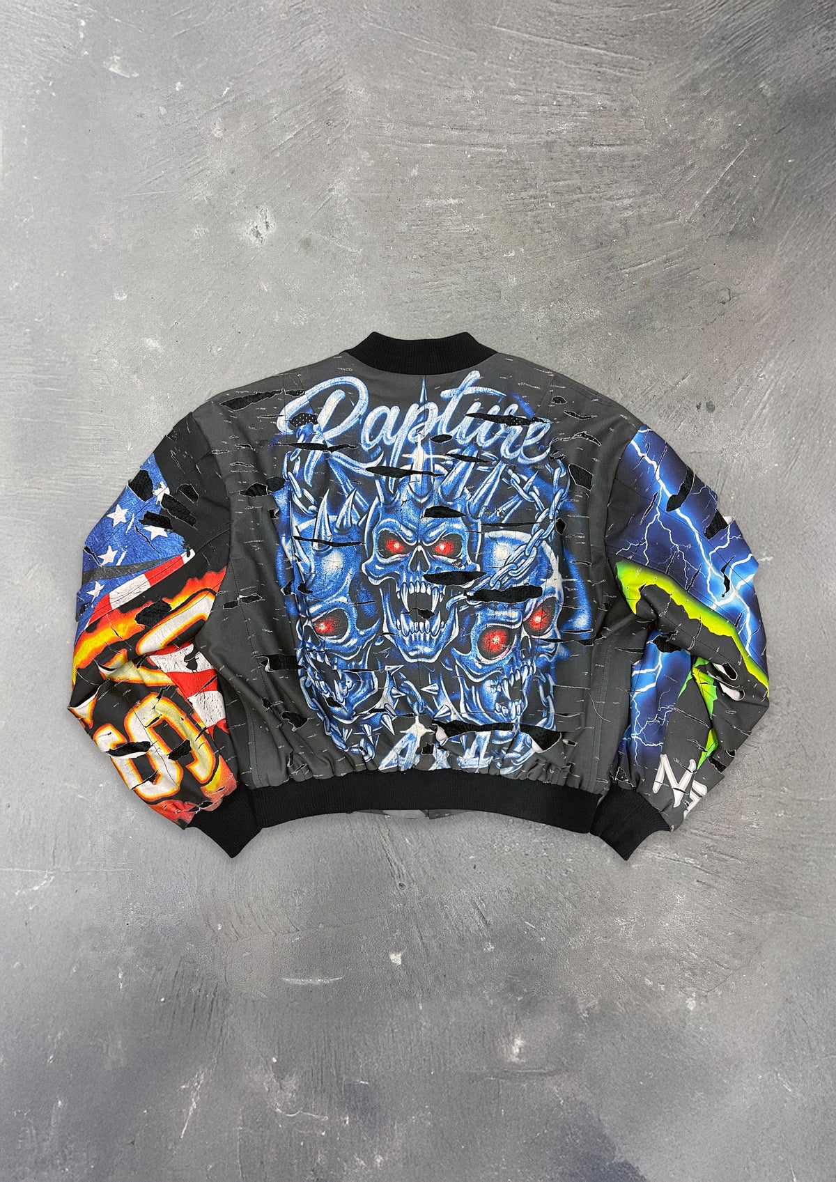 SHREDDED BOMBER JACKET - BLACK