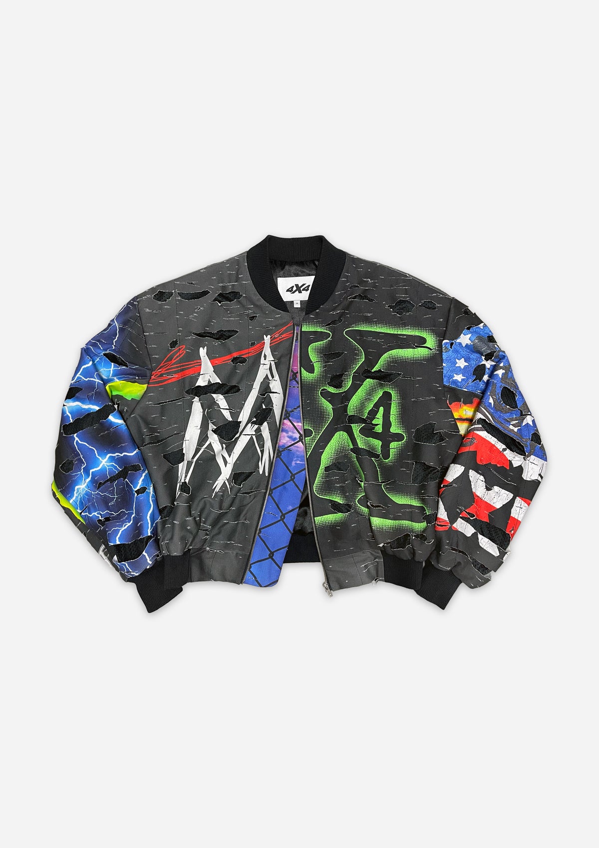 SHREDDED BOMBER JACKET - BLACK