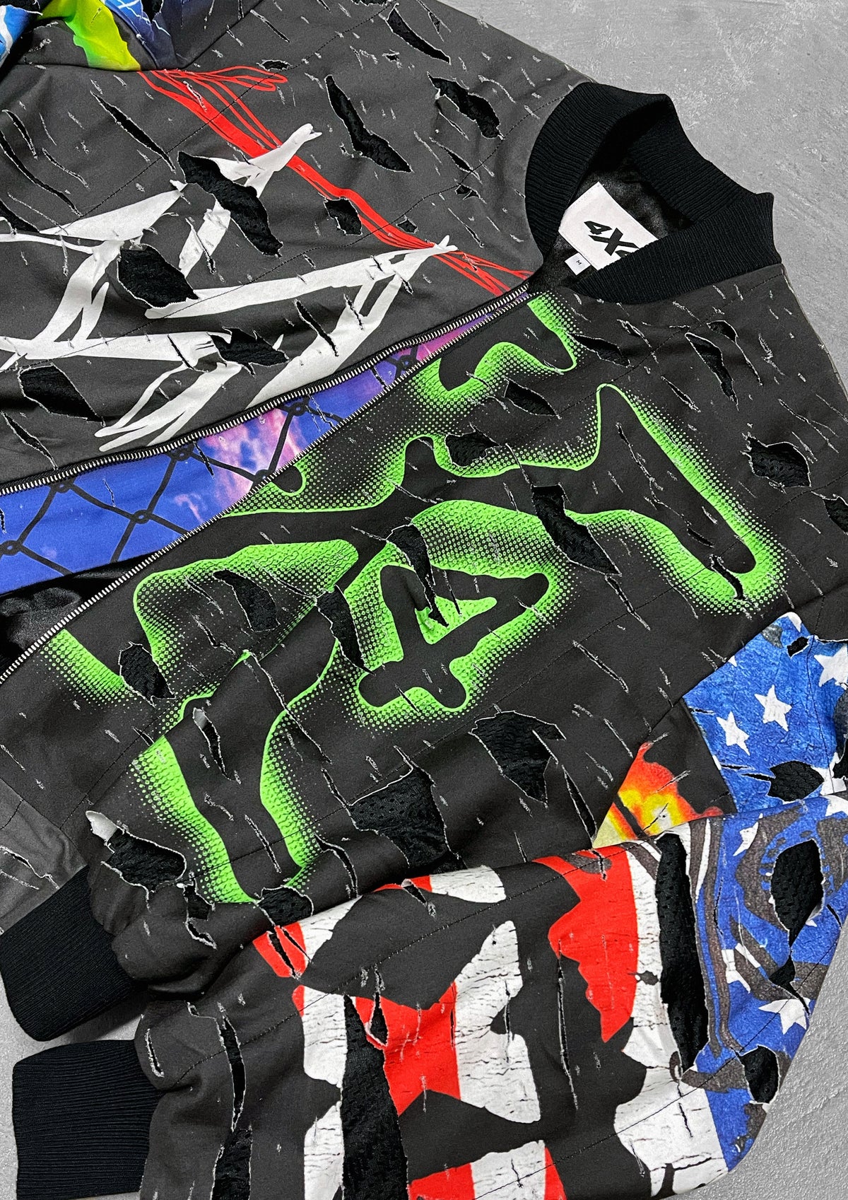 SHREDDED BOMBER JACKET - BLACK