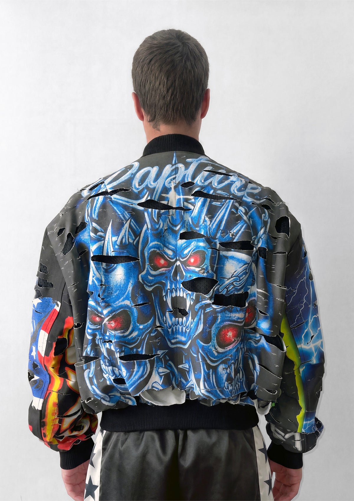 SHREDDED BOMBER JACKET - BLACK