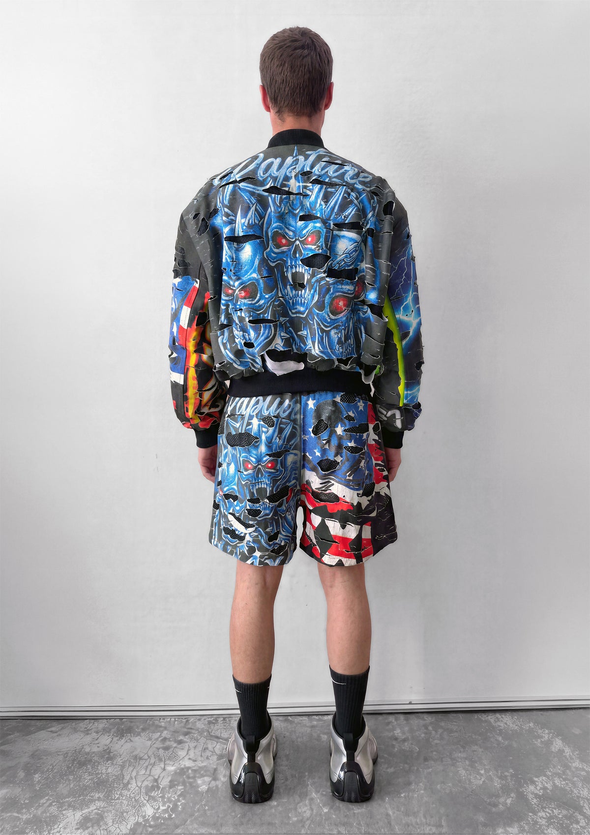 SHREDDED BOMBER JACKET - BLACK