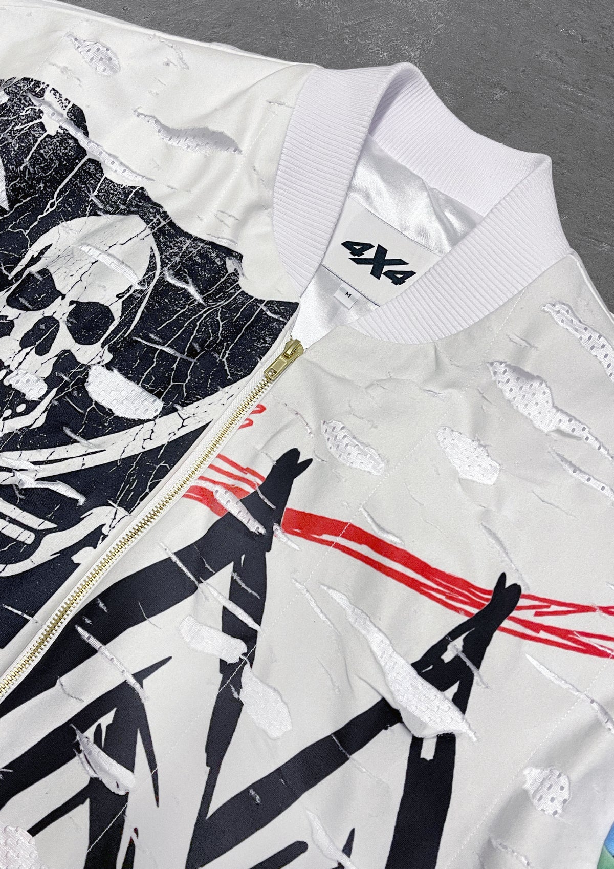 SHREDDED BOMBER JACKET - WHITE