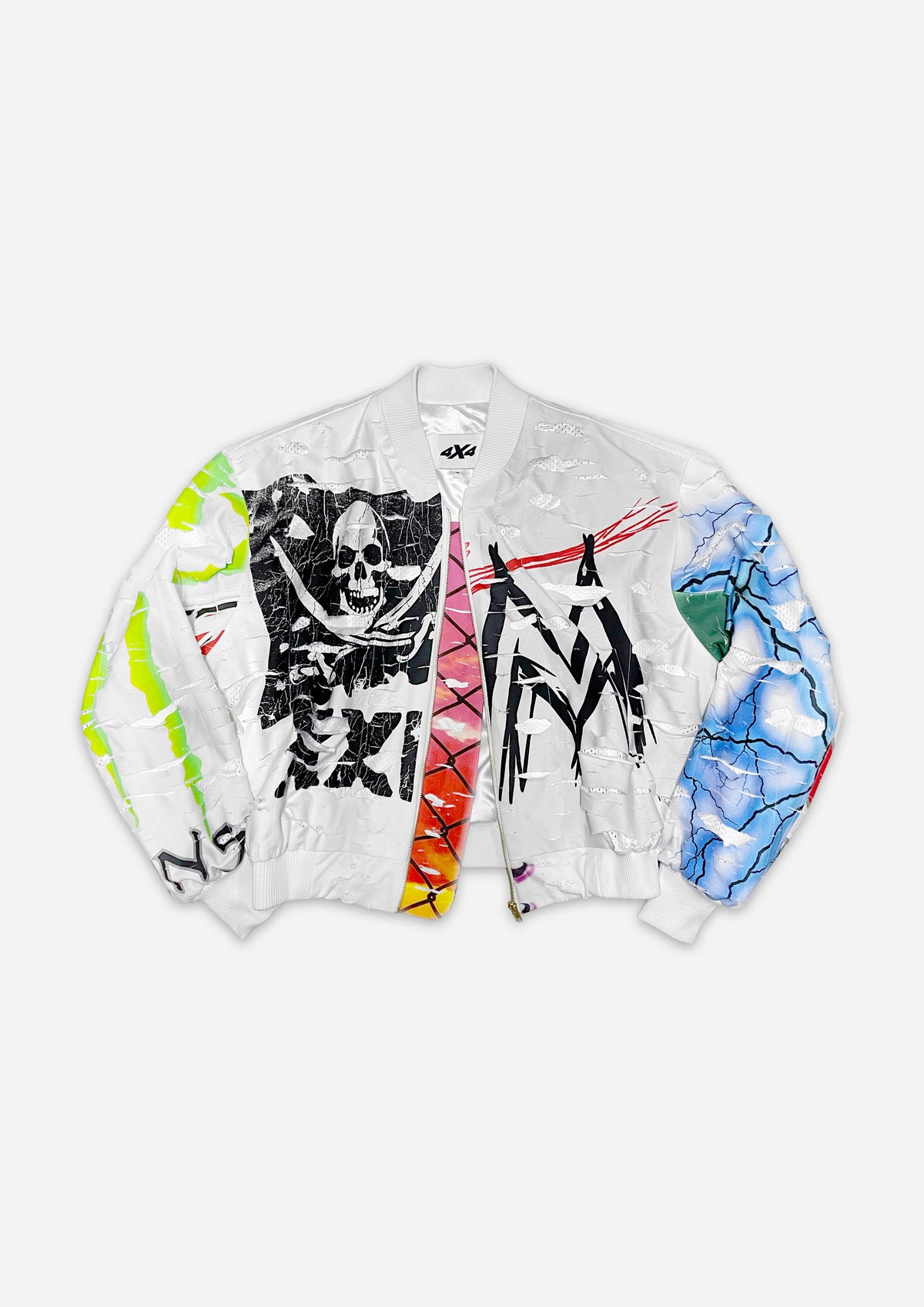SHREDDED BOMBER JACKET - WHITE