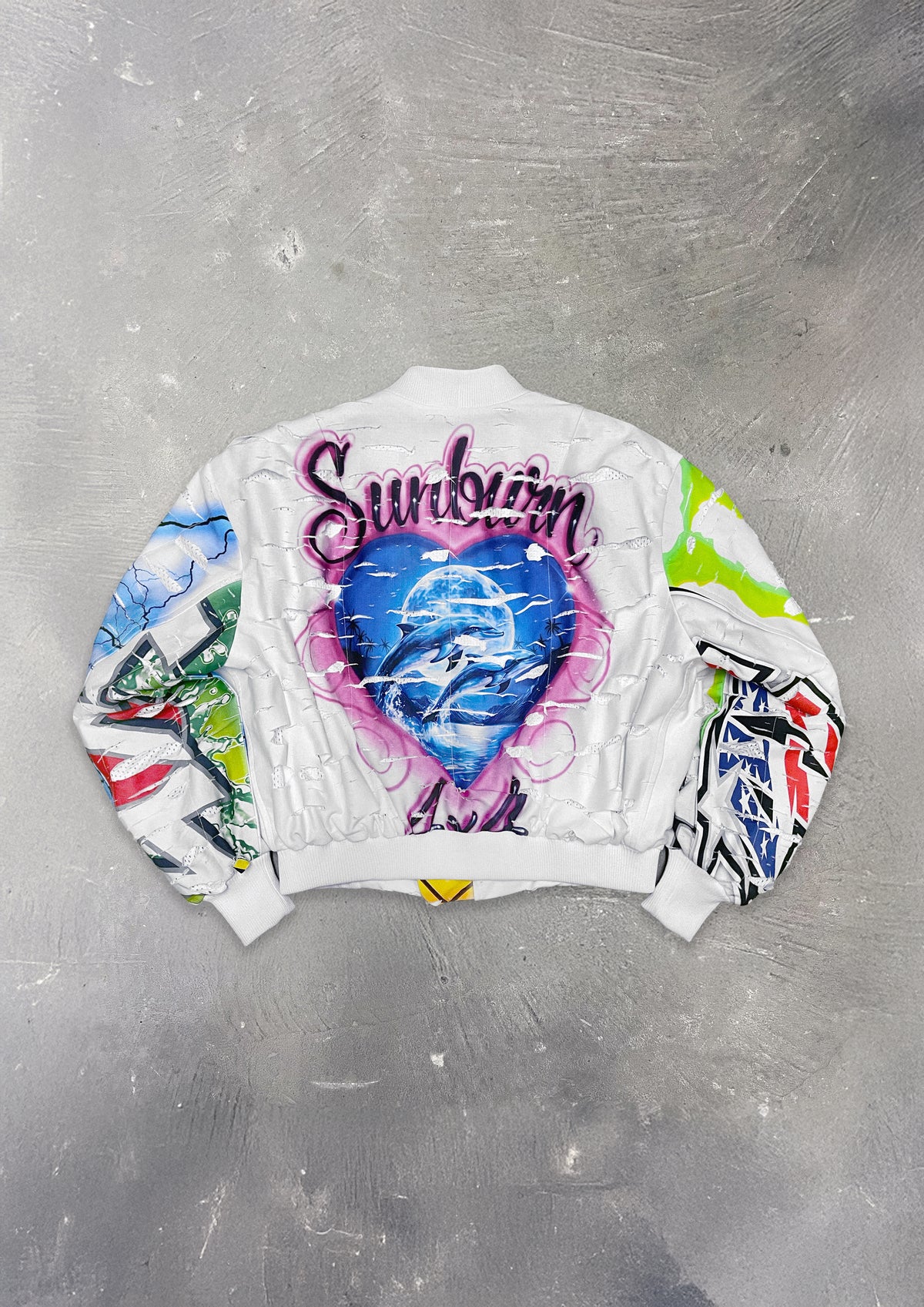 SHREDDED BOMBER JACKET - WHITE