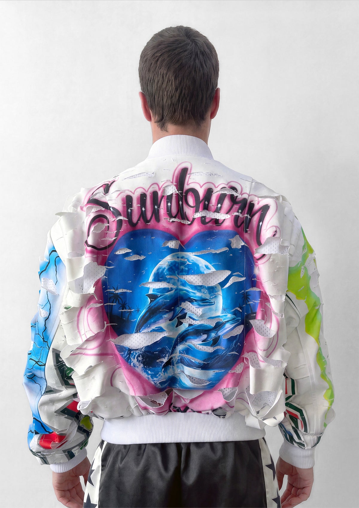 SHREDDED BOMBER JACKET - WHITE