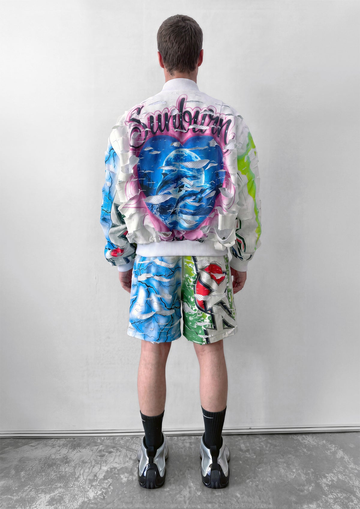 SHREDDED BOMBER JACKET - WHITE