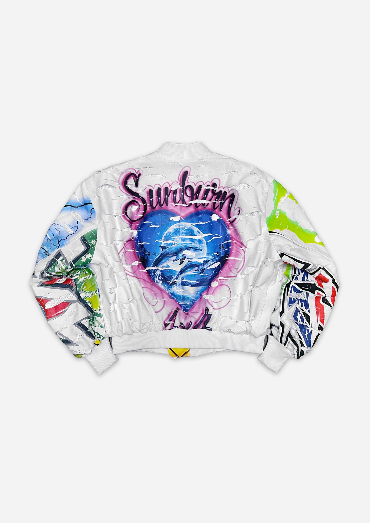 SHREDDED BOMBER JACKET - WHITE