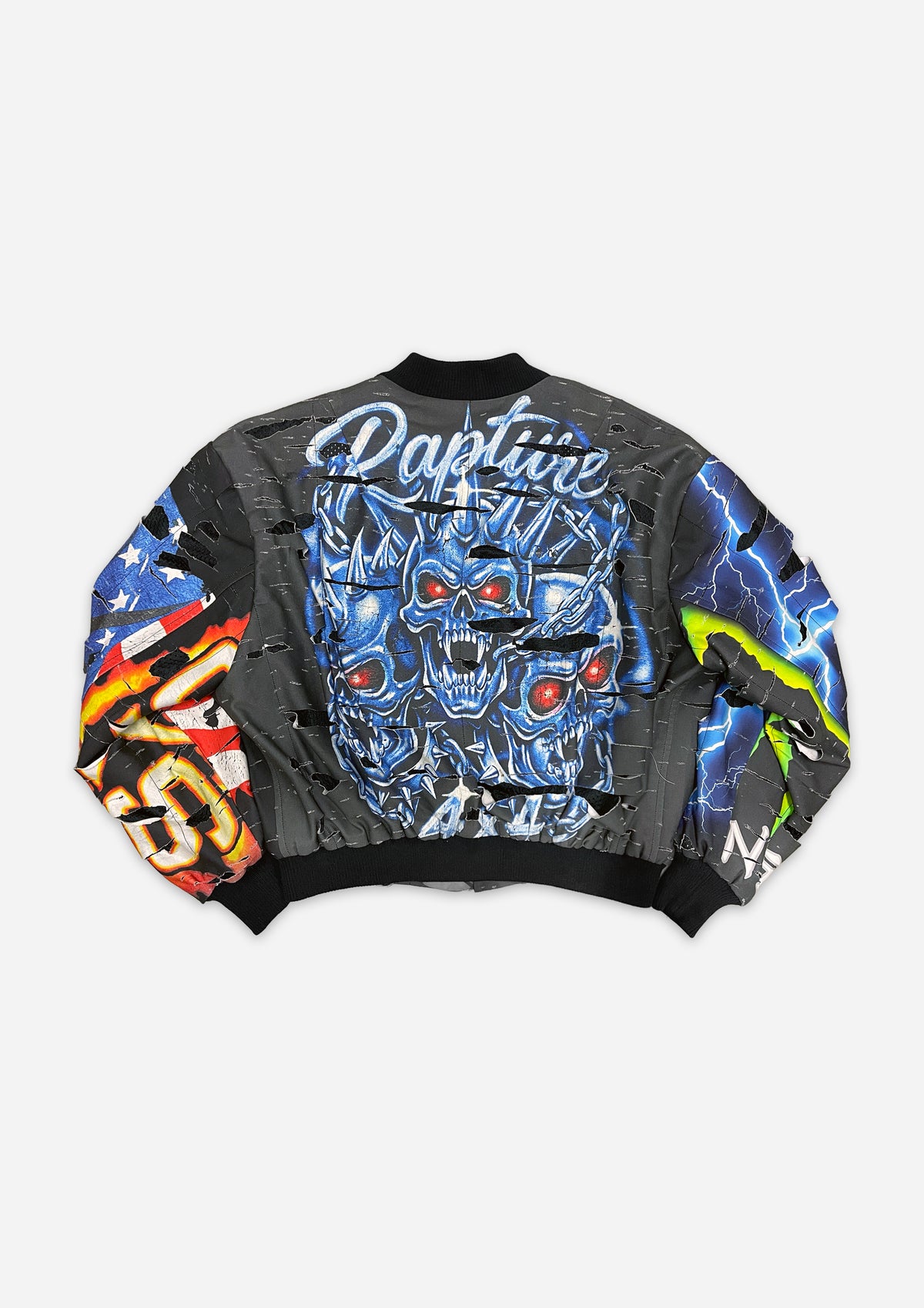SHREDDED BOMBER JACKET - BLACK