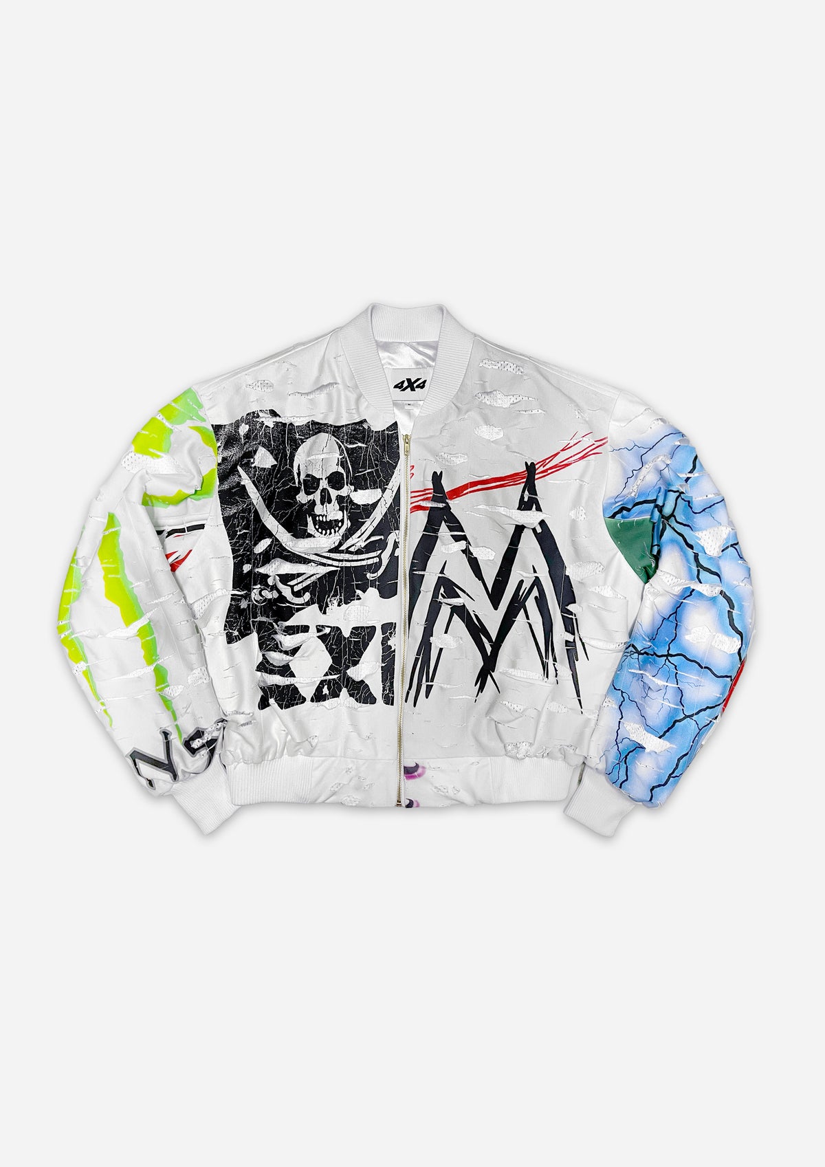 SHREDDED BOMBER JACKET - WHITE
